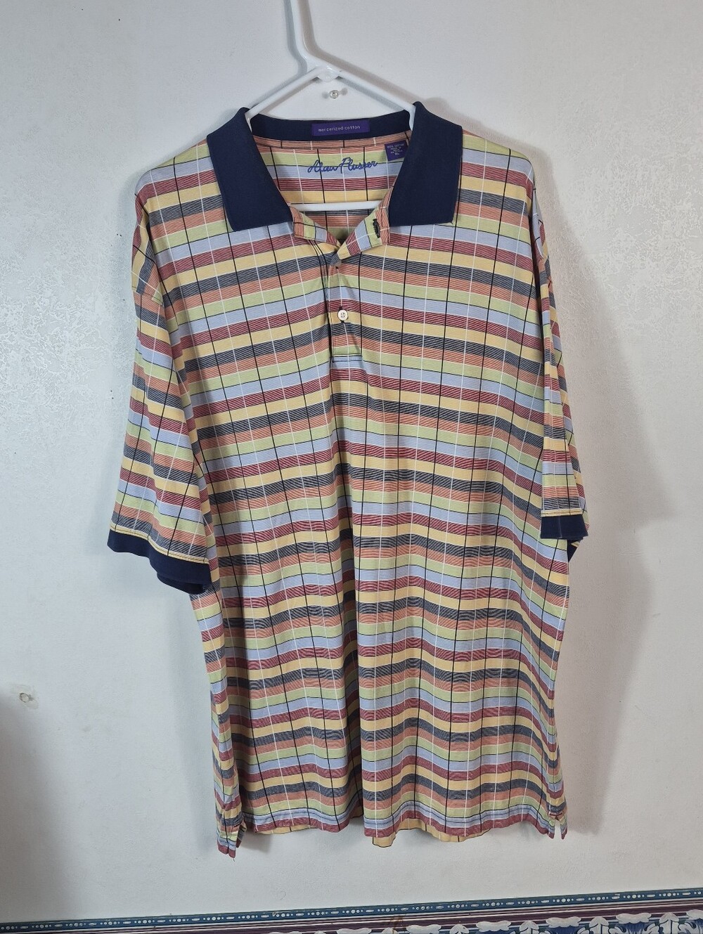 Men's Alan Flusser Polo Shirt XL Multi-Color Striped Cotton
